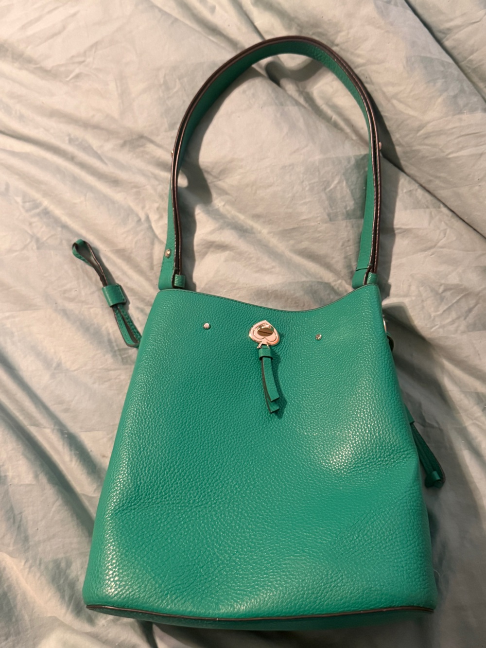 kate spade Teal Pebbled Leather Shoulder Bag with Gold Accent